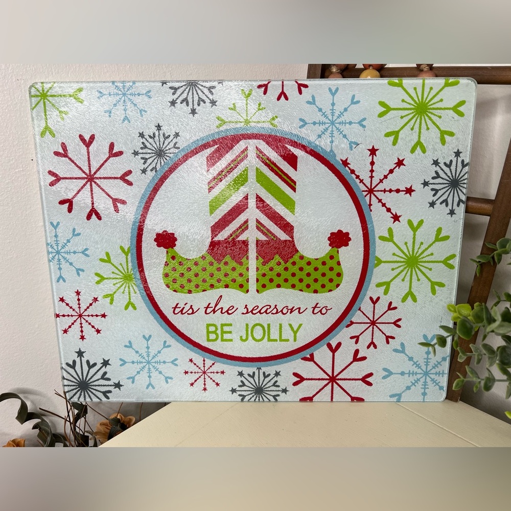 Brand New-TIS THE SEASON TO BE JOLLY Glass Cutting Board